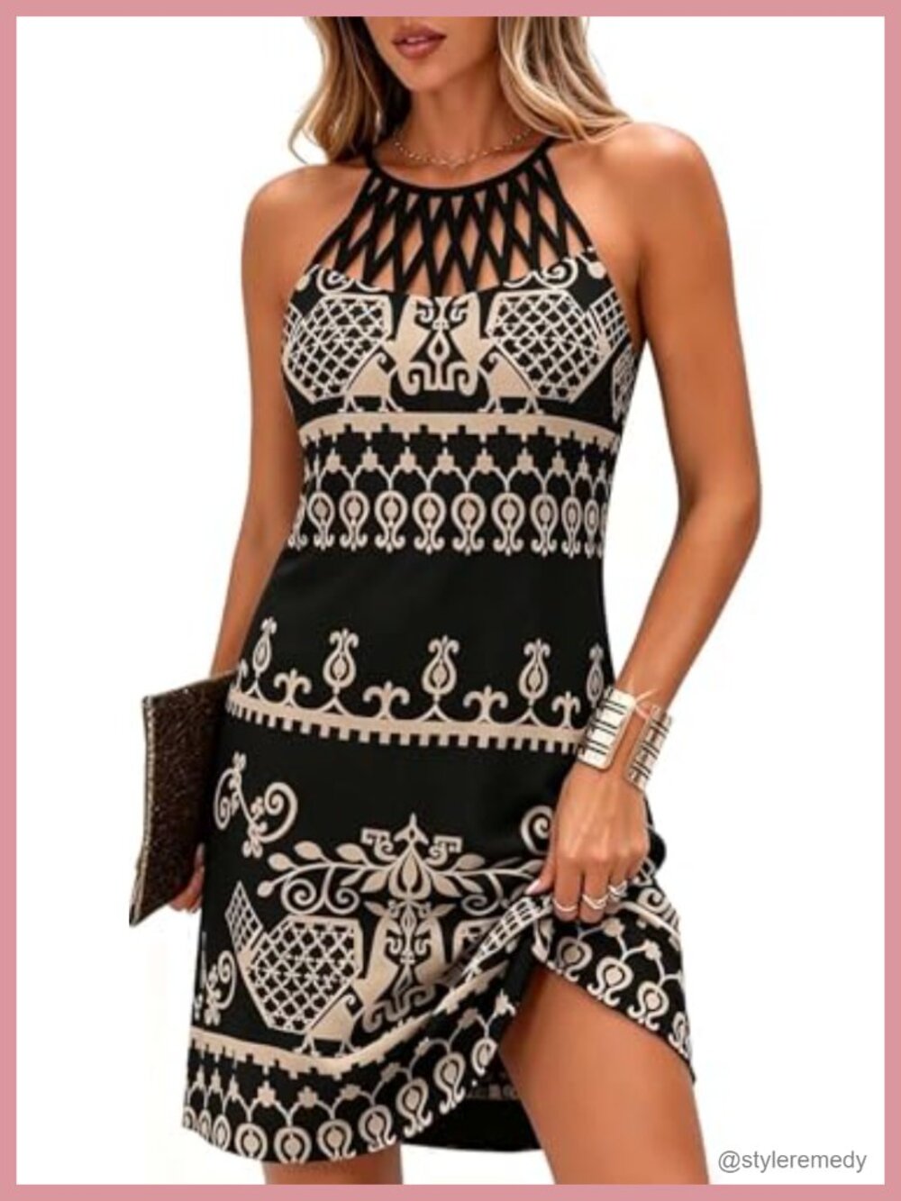 Women's Summer Halter Neck A-Line Midi Dress Sleeveless Floral Beach Sundress